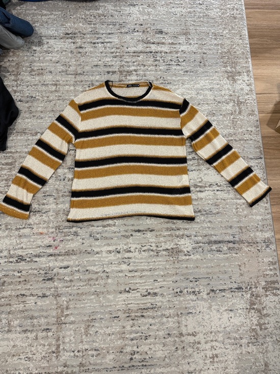 Zara Tops - Zara Cream, Mustard & Black Striped Knit Sweater